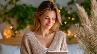 Young Woman Using Digital Tablet In Cozy Bedroom