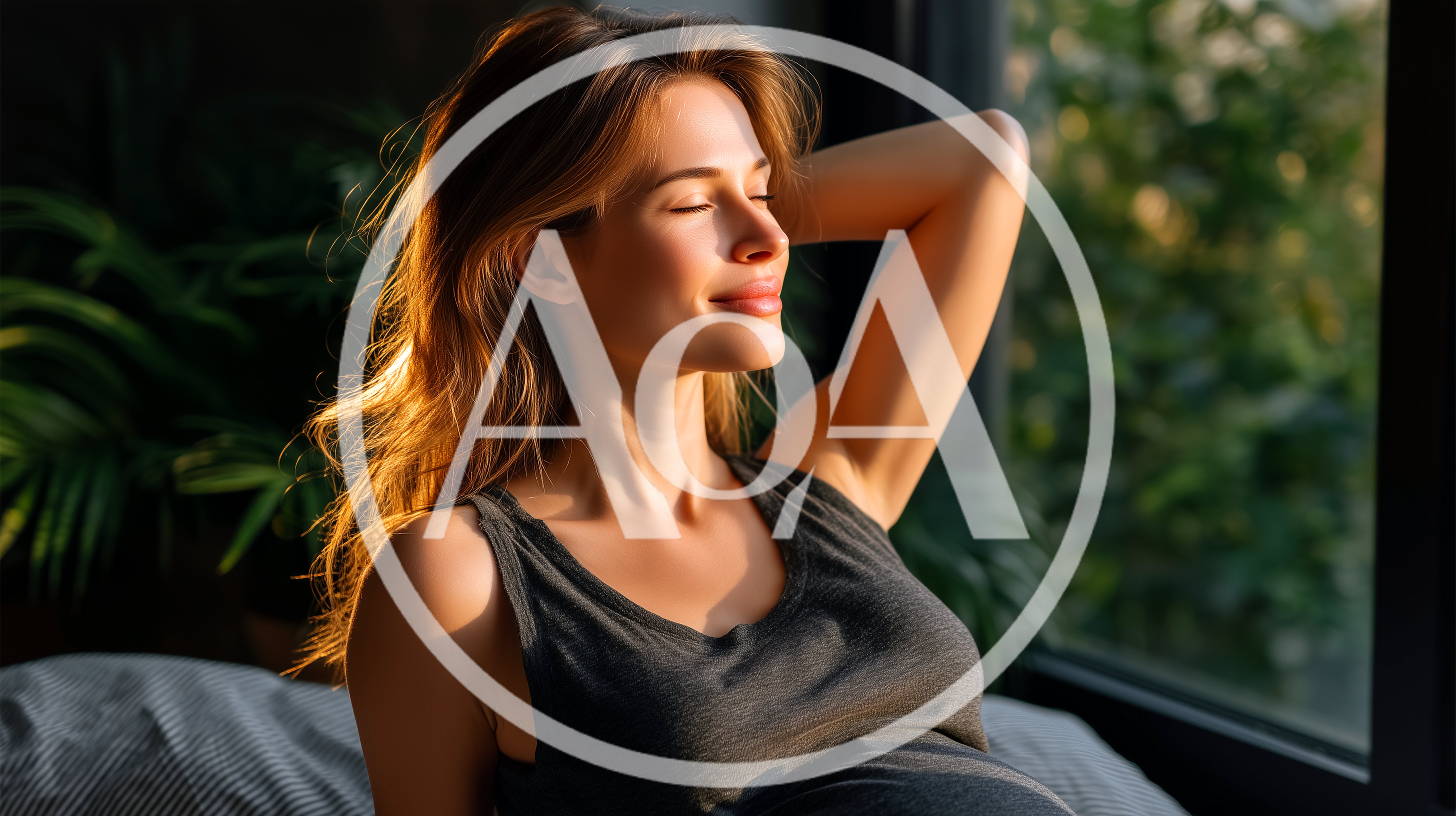 Pregnant Woman Relaxing In Sunlight By A Window