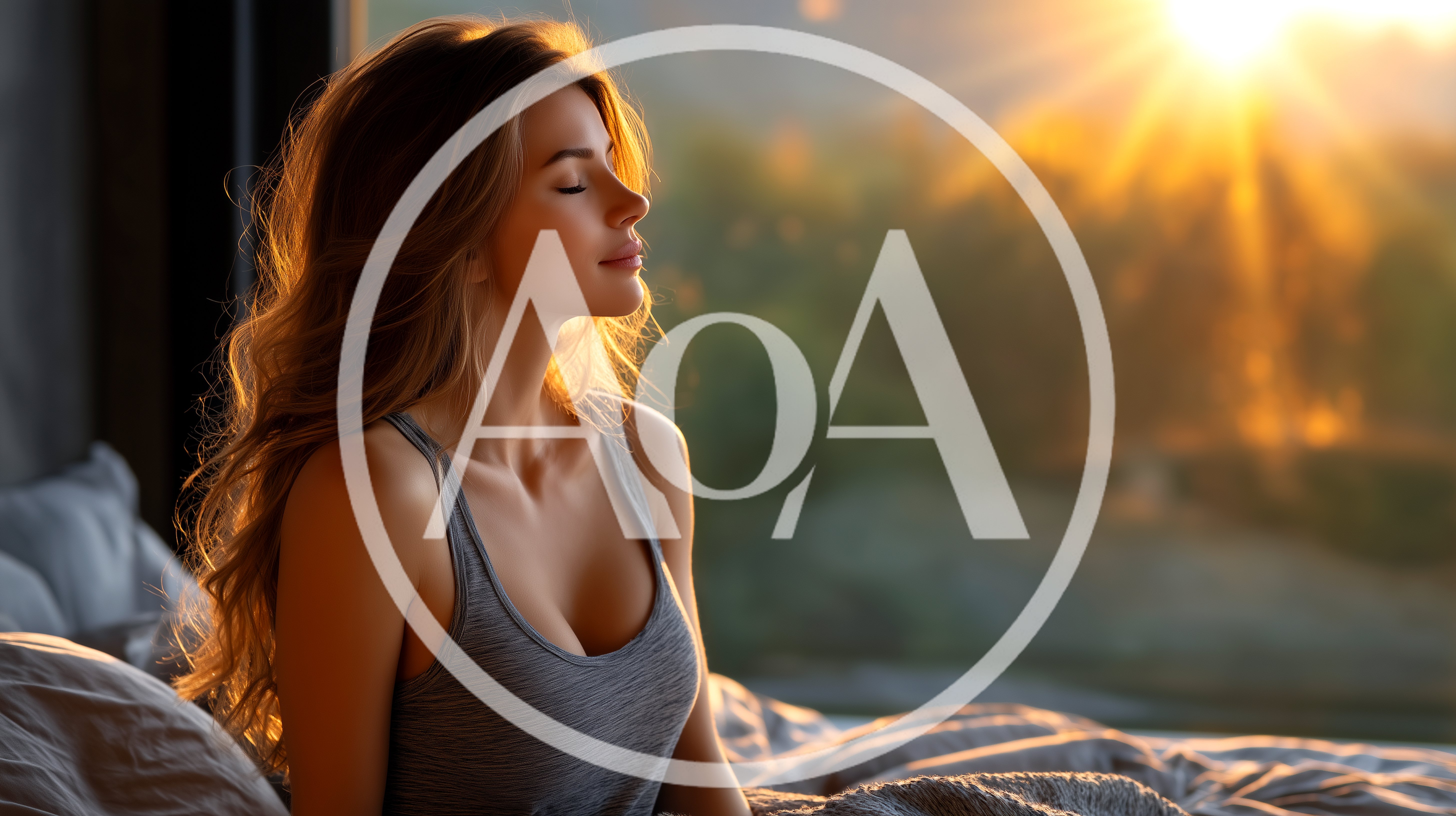 Young Woman Waking Up In Bed At Sunrise