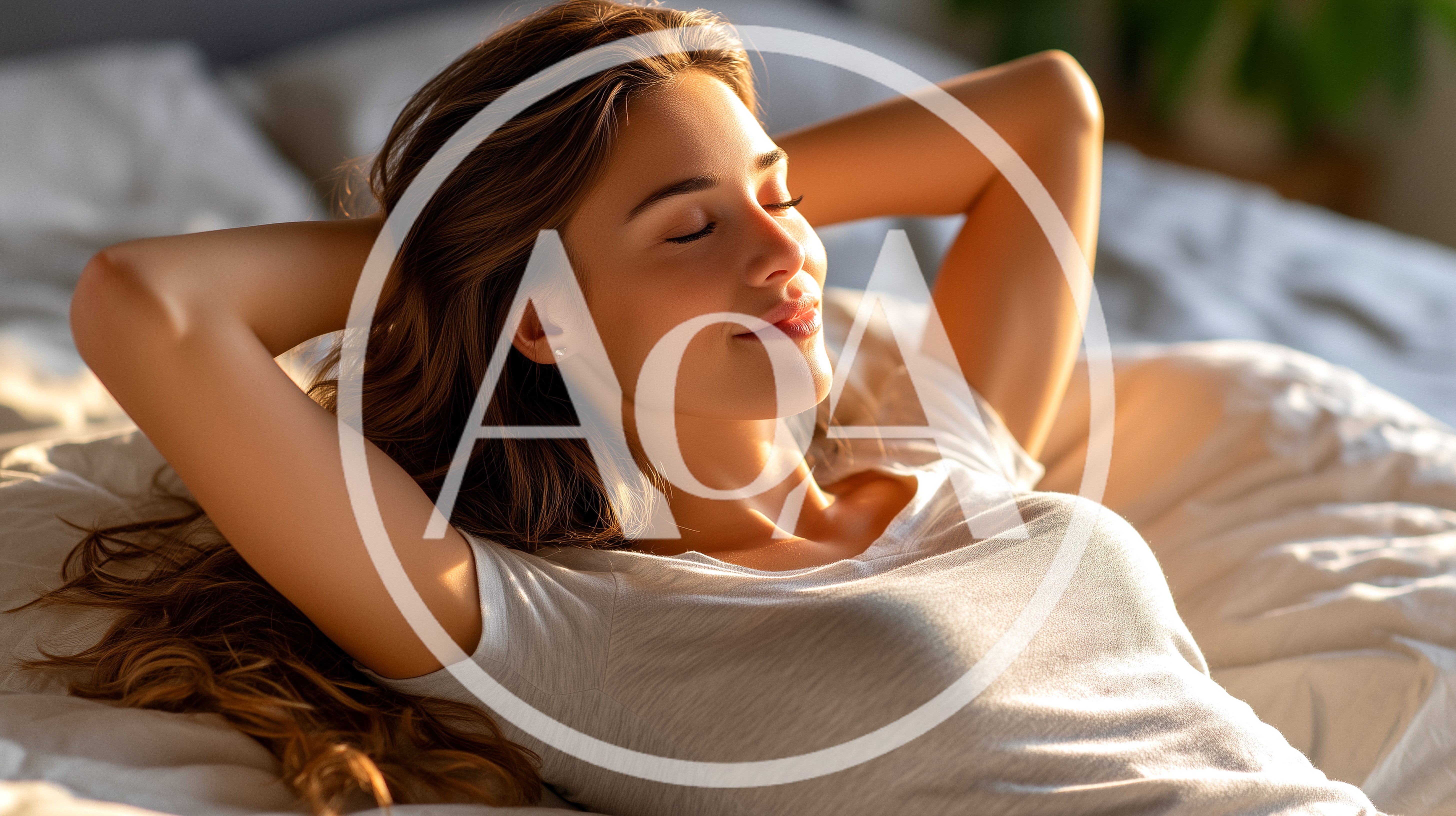 Young Woman Relaxing On Bed In Morning Sunlight