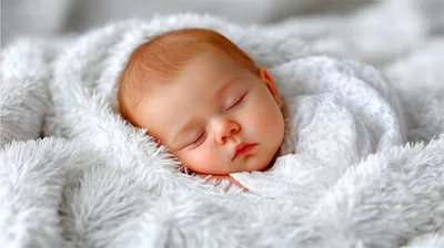 Sleeping Newborn Baby Wrapped In Soft White Blanket