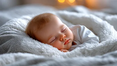 Sleeping Baby Resting Peacefully On A Soft White Blanket
