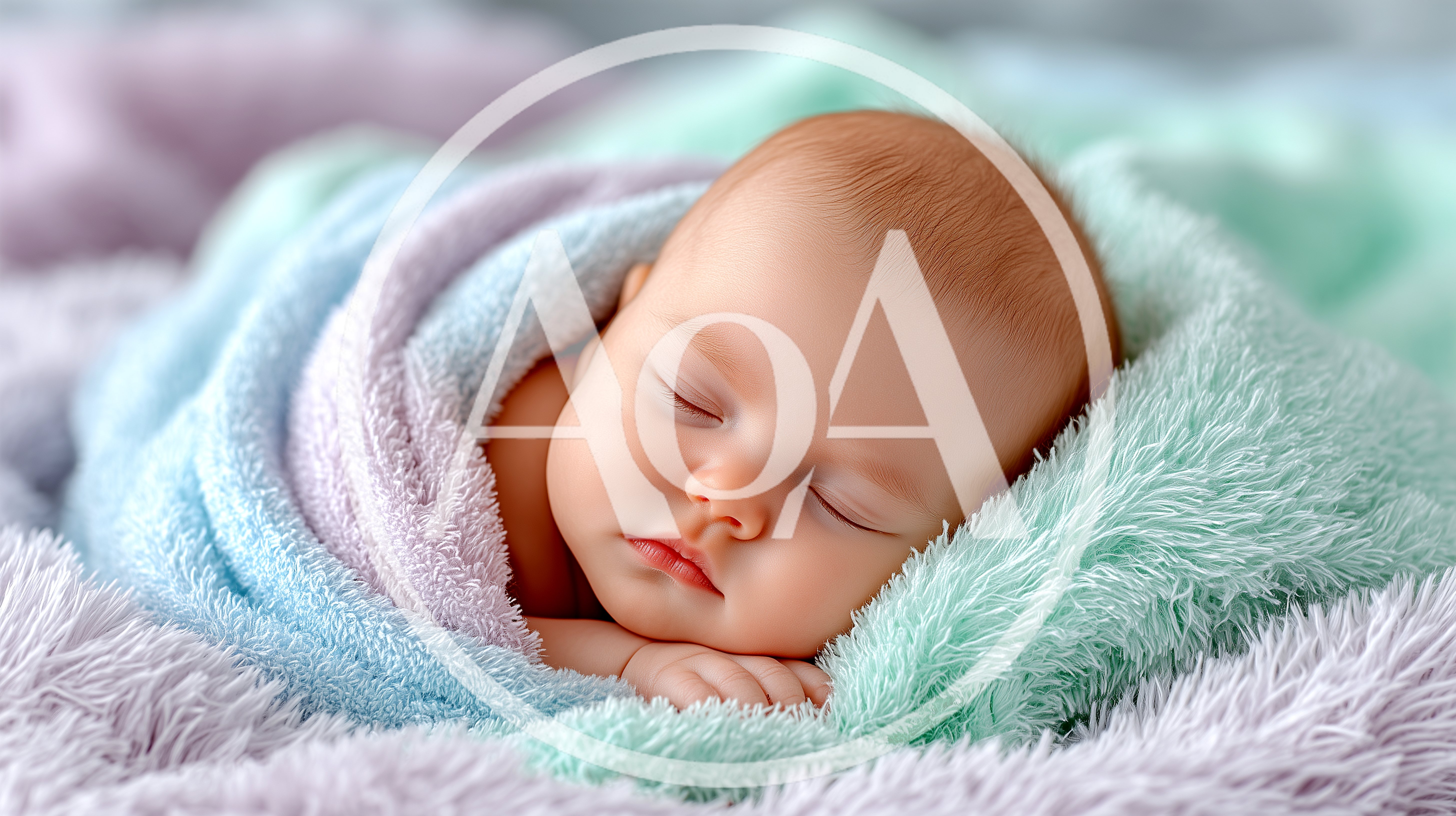 Sleeping Newborn Baby Wrapped In Soft Pastel Blankets