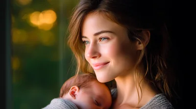 Young Mother Holding Her Sleeping Newborn Baby