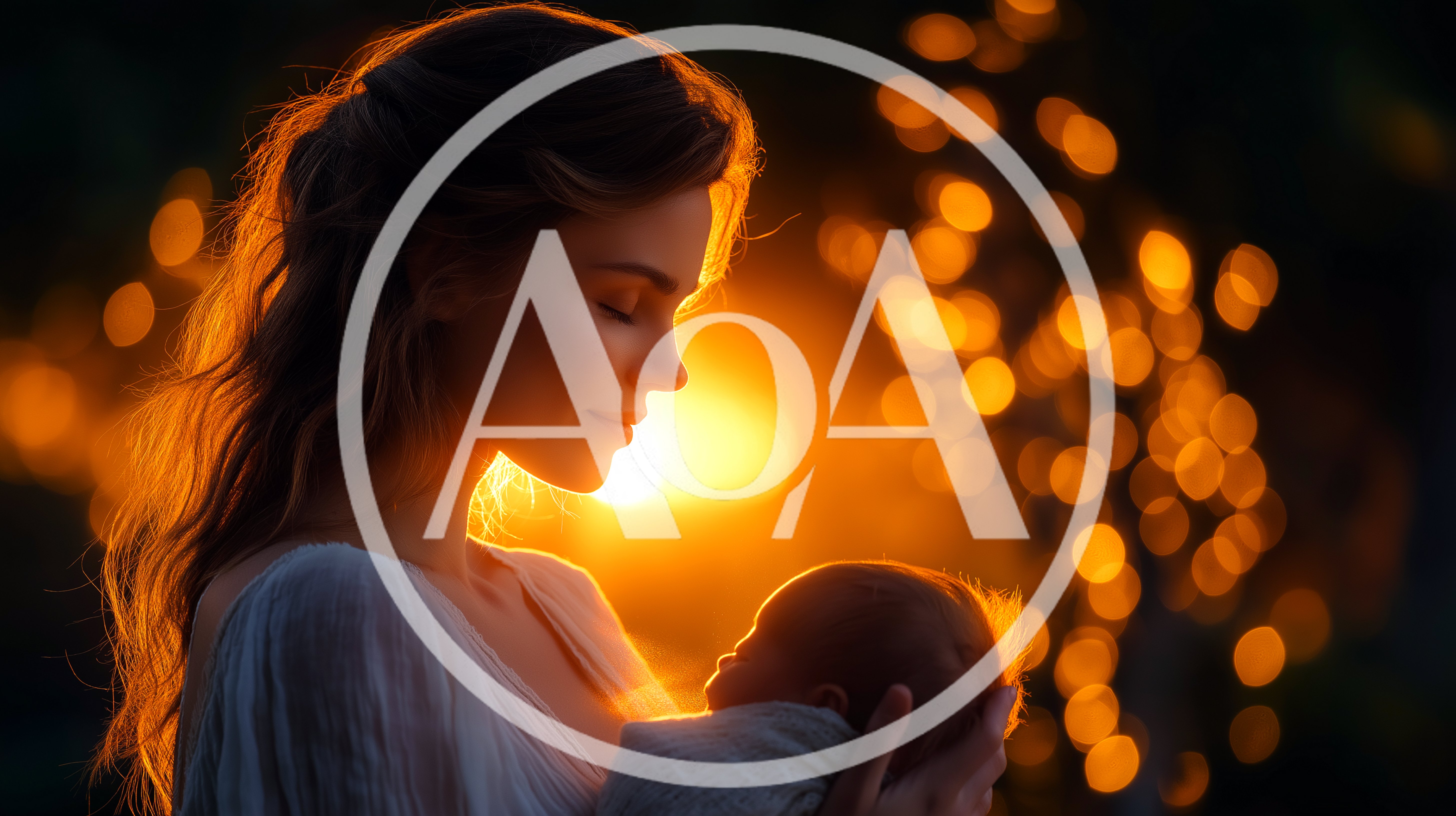 Mother Holding Newborn Baby in Golden Hour Light