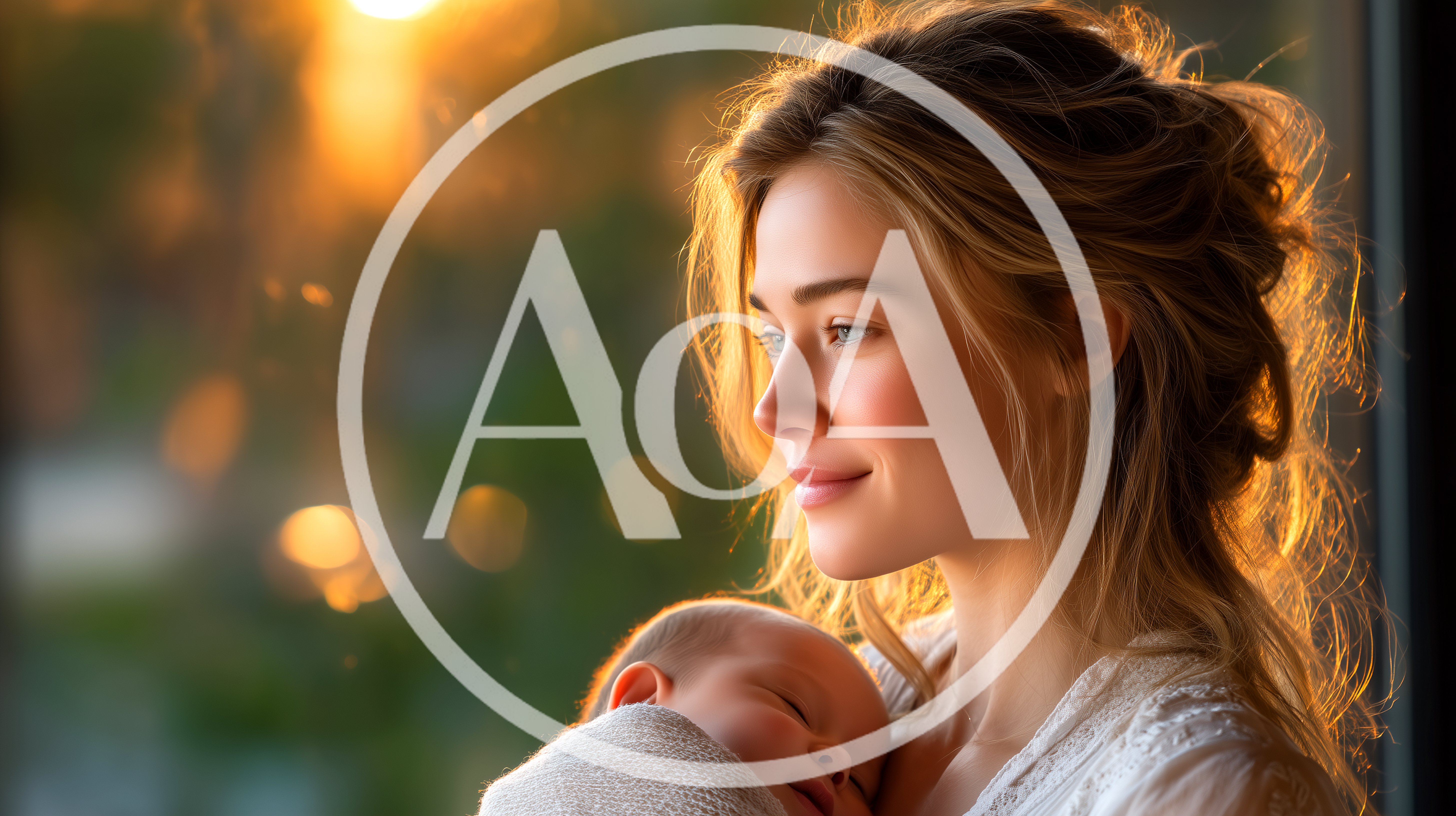 Young Mother Holding Her Newborn Baby At Sunset