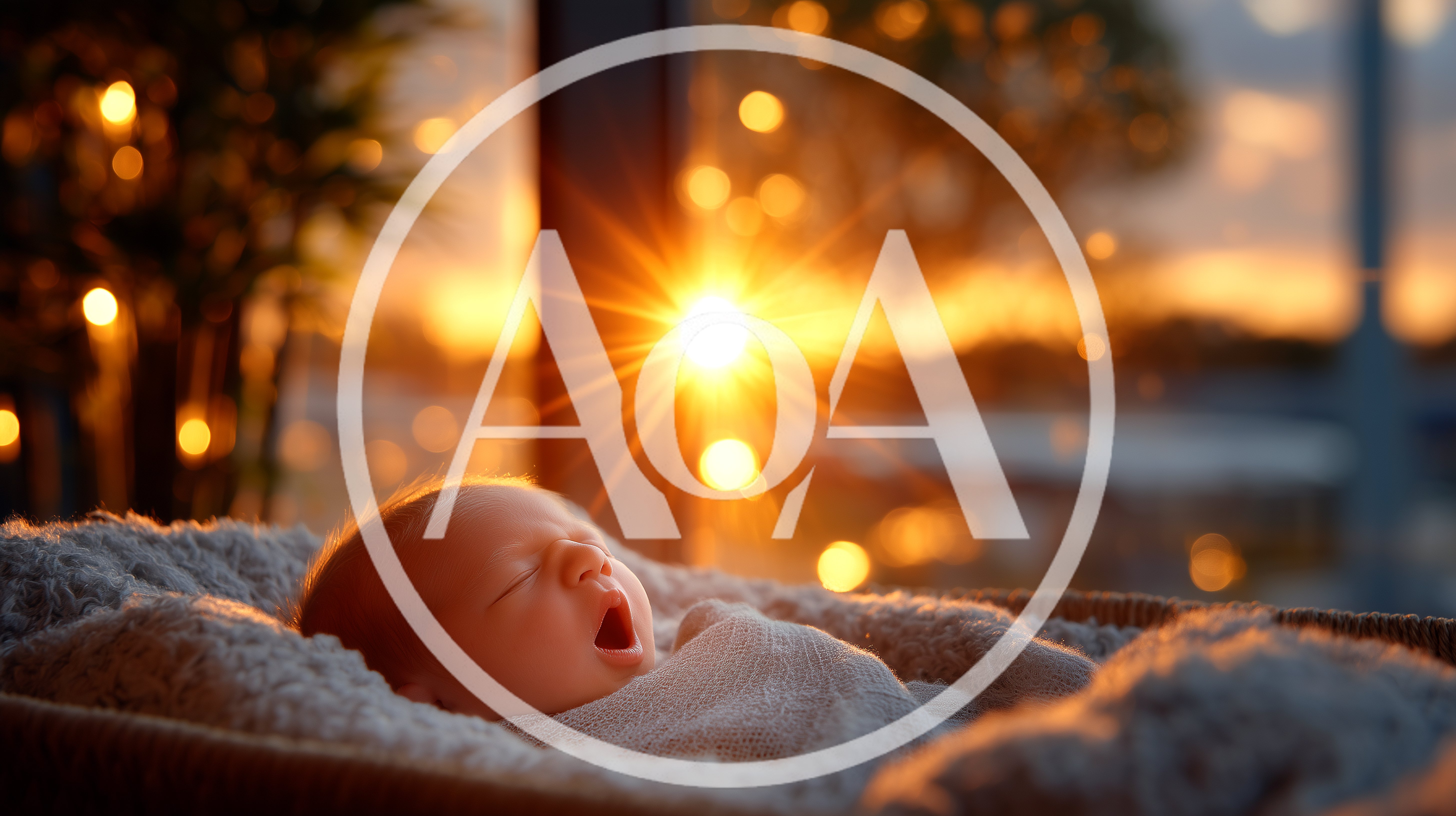 Newborn Baby Yawning In A Woven Basket At Sunset