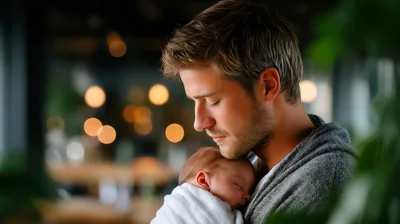 Young Father Holding His Sleeping Newborn Baby