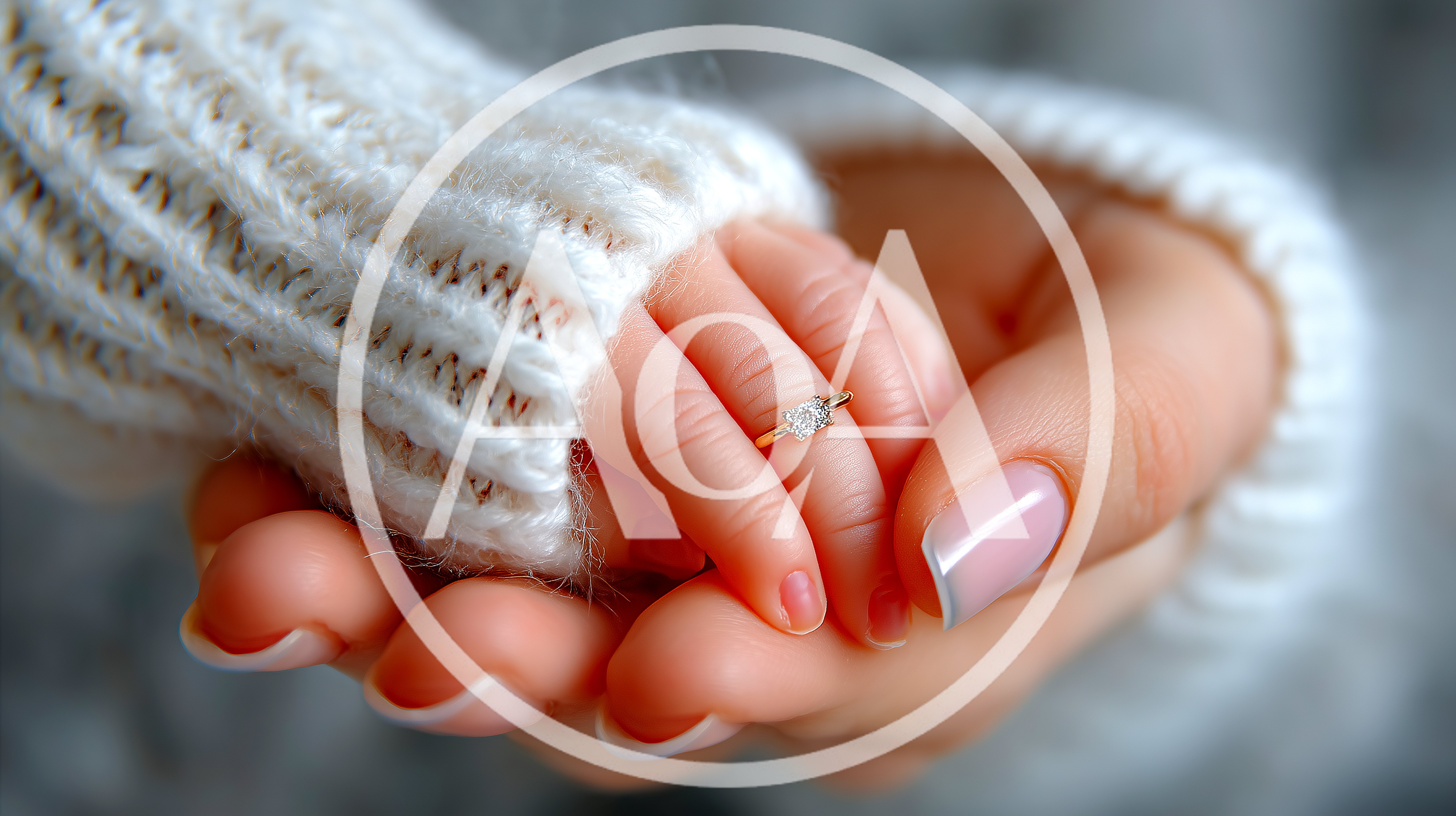 Close Up Of Adult Hands Holding Baby Hand With Ring