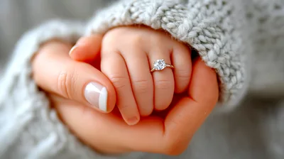Adult Holding A Baby Hand With A Diamond Ring