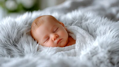 Newborn Baby Sleeping Wrapped In White Fabric