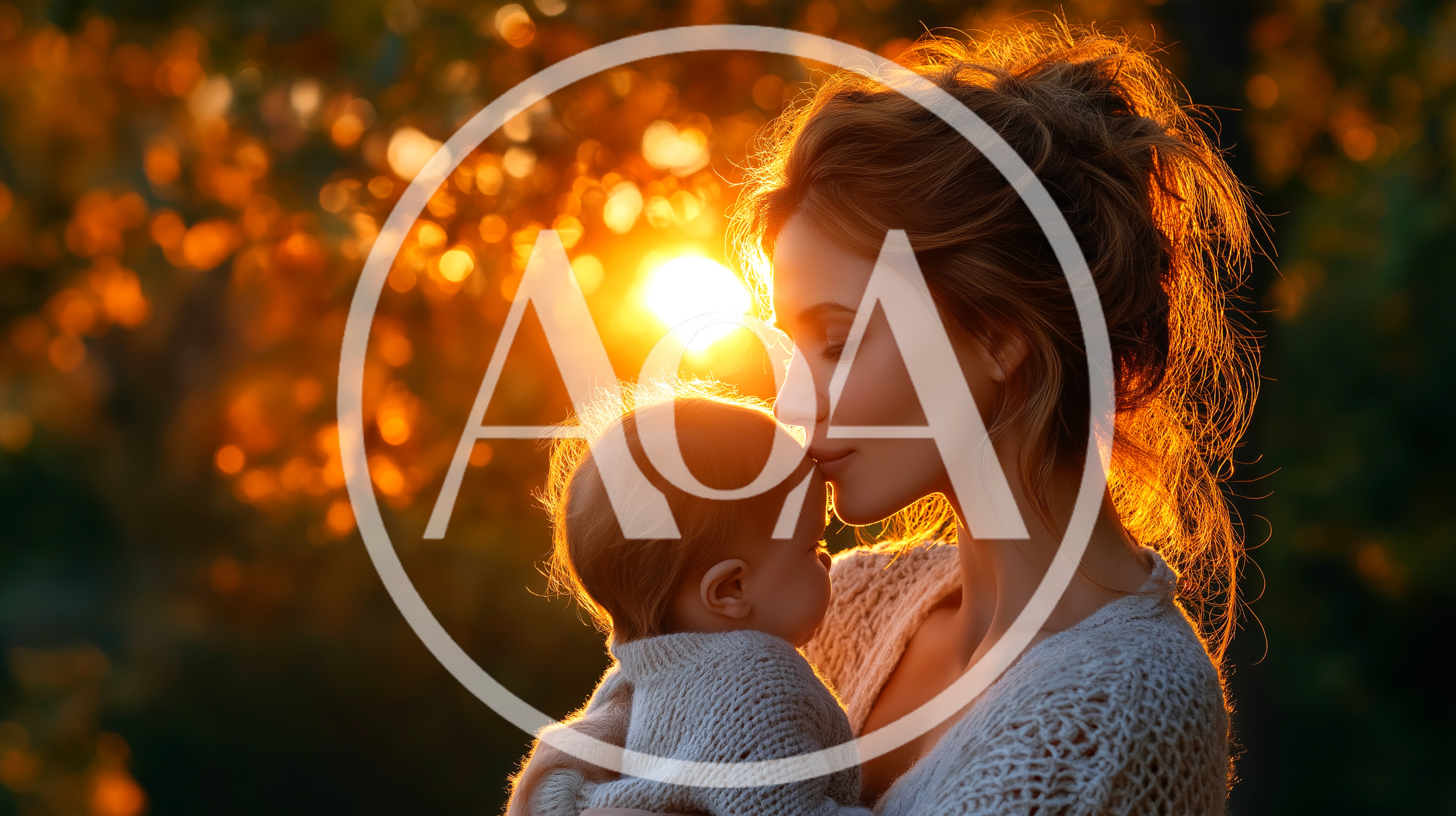 Mother Gently Kissing Her Baby At Sunset