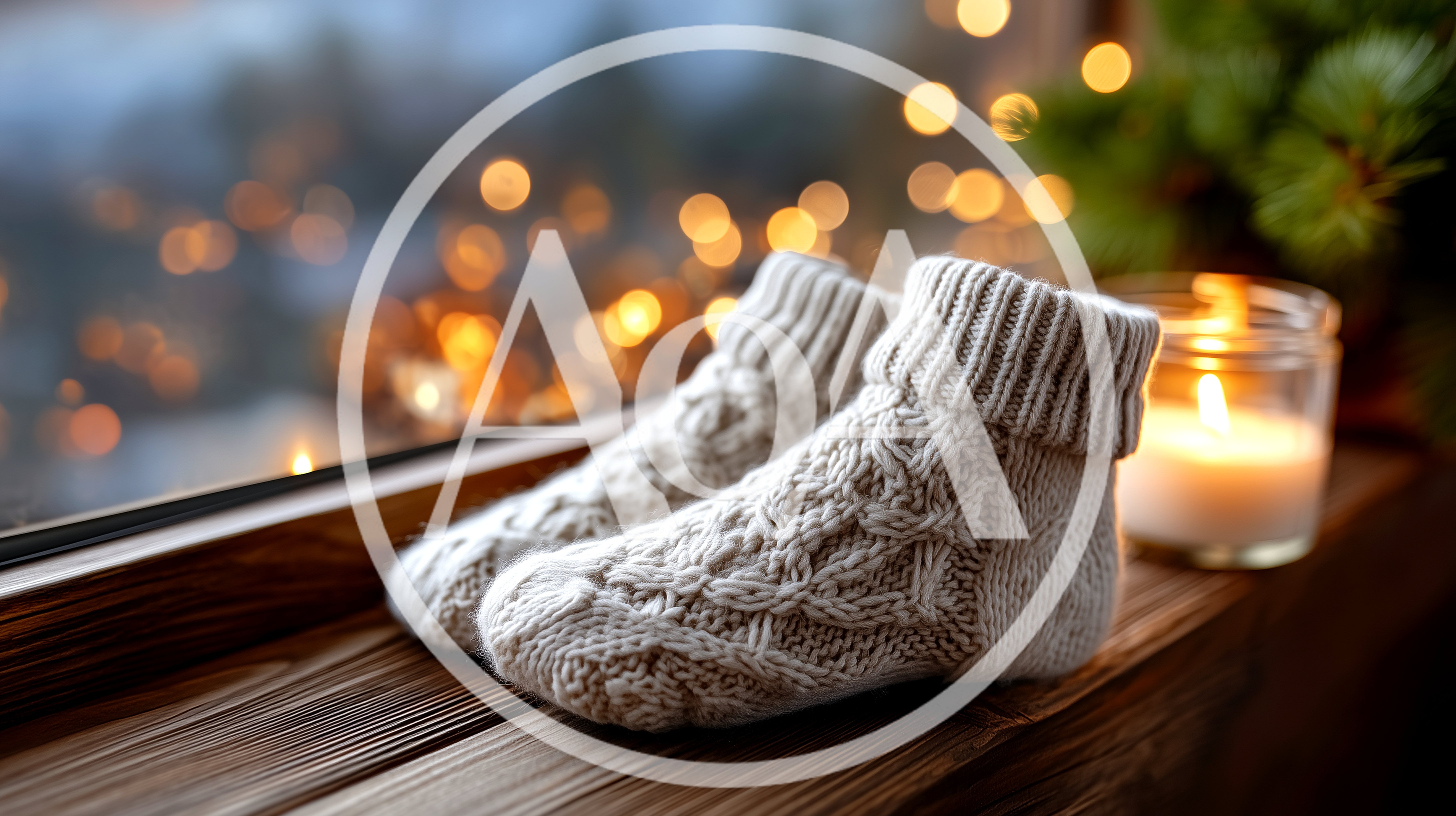Cozy Knitted Wool Socks On A Wooden Window Sill