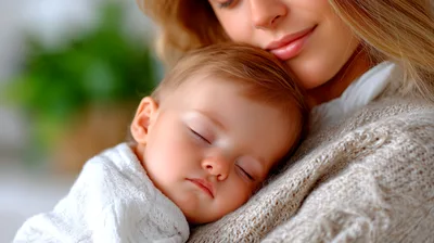 Mother Holding Her Sleeping Baby Close