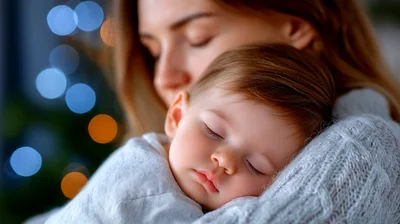 Mother Holding Her Sleeping Baby In Her Arms