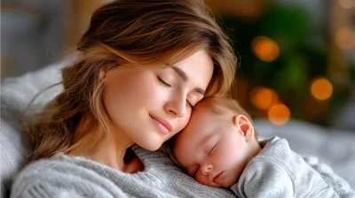 Mother Cuddling Her Sleeping Newborn Baby