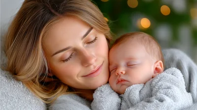 Mother Cuddling Her Sleeping Newborn Baby