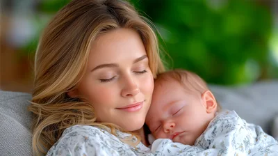 Mother Cuddling Her Sleeping Newborn Baby