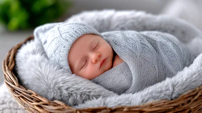 Newborn Baby Sleeping In A Wicker Basket
