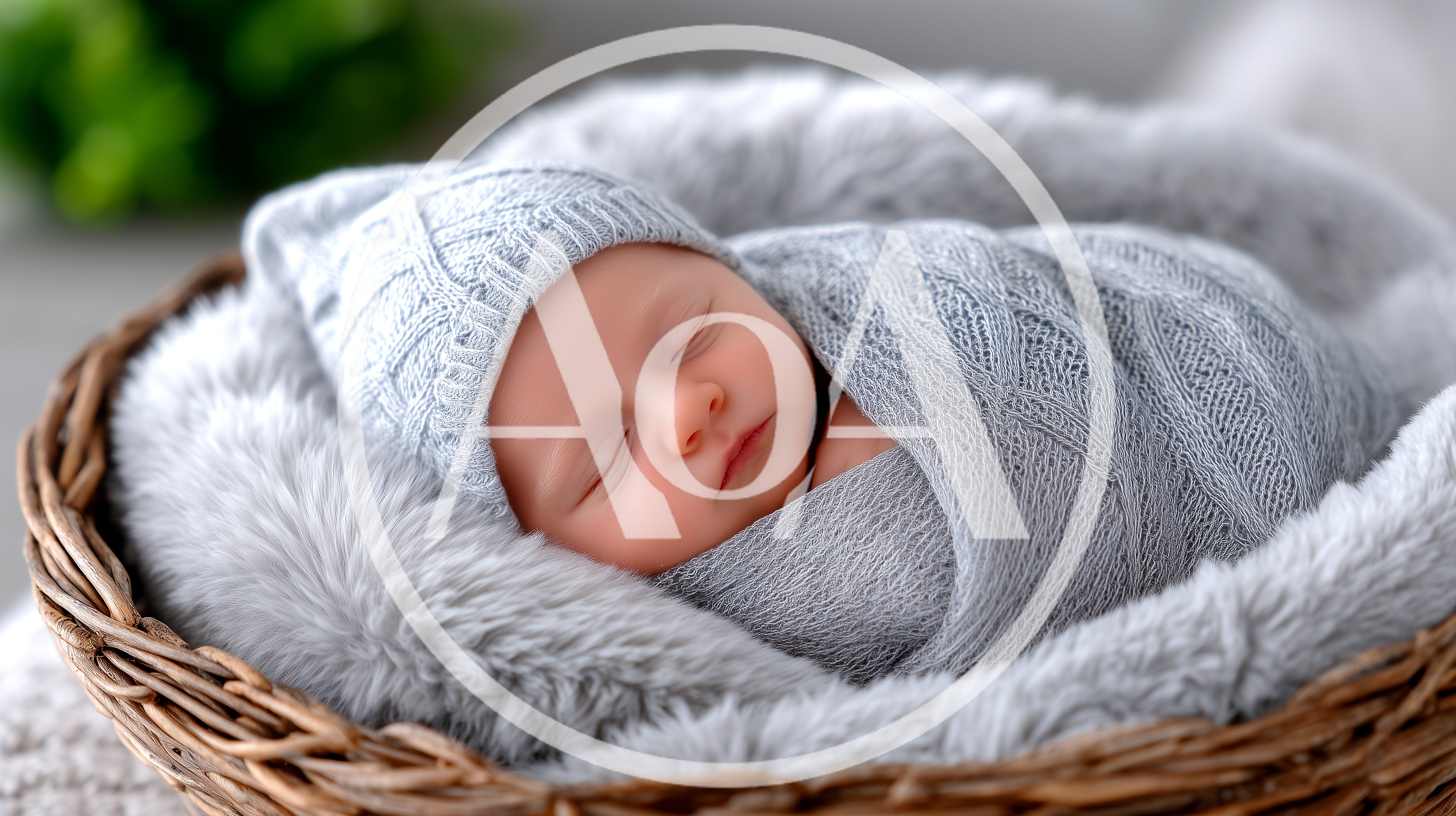 Newborn Baby Sleeping In A Wicker Basket