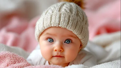 Adorable Baby Wearing A Knitted Beanie Hat