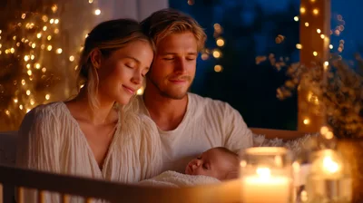 Young Parents Watching Their Newborn Baby Sleep