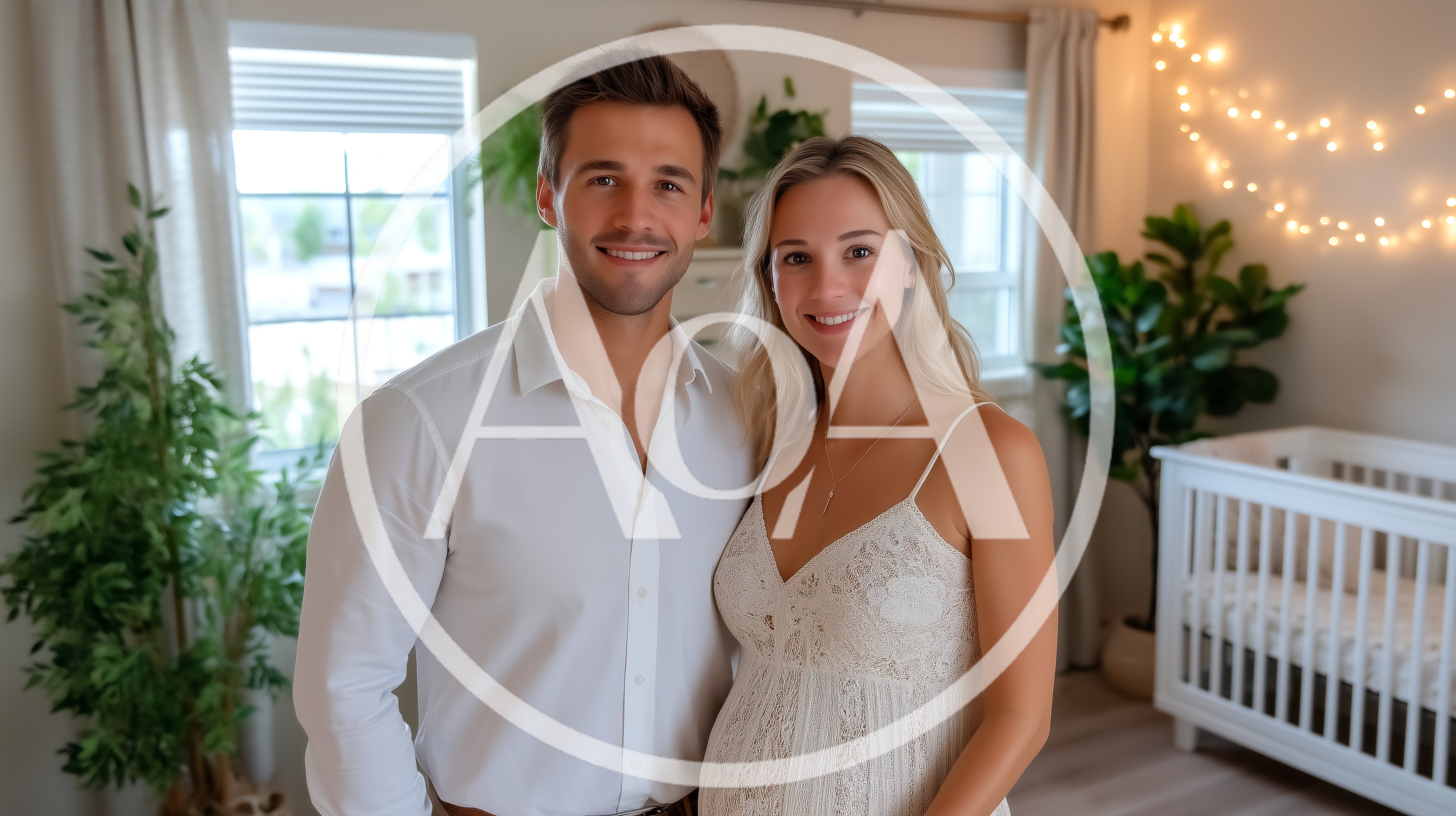 Expectant Couple Smiling Together in a Nursery
