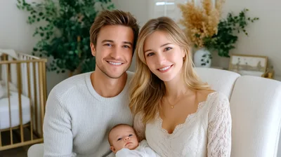 Young Parents Holding Newborn Baby In Nursery