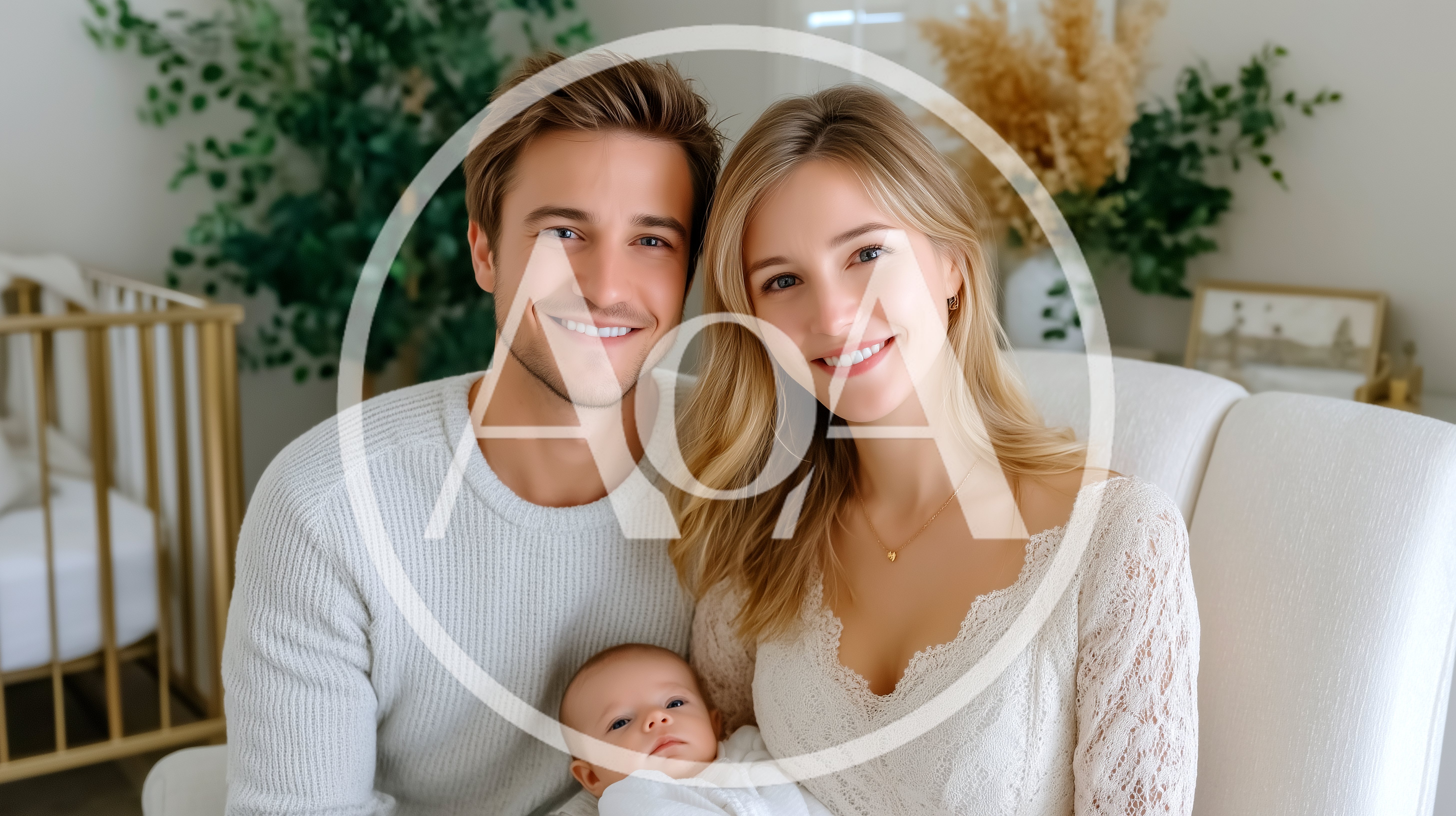 Young Parents Holding Newborn Baby In Nursery