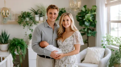 Young Parents Holding Newborn Baby In Bright Nursery