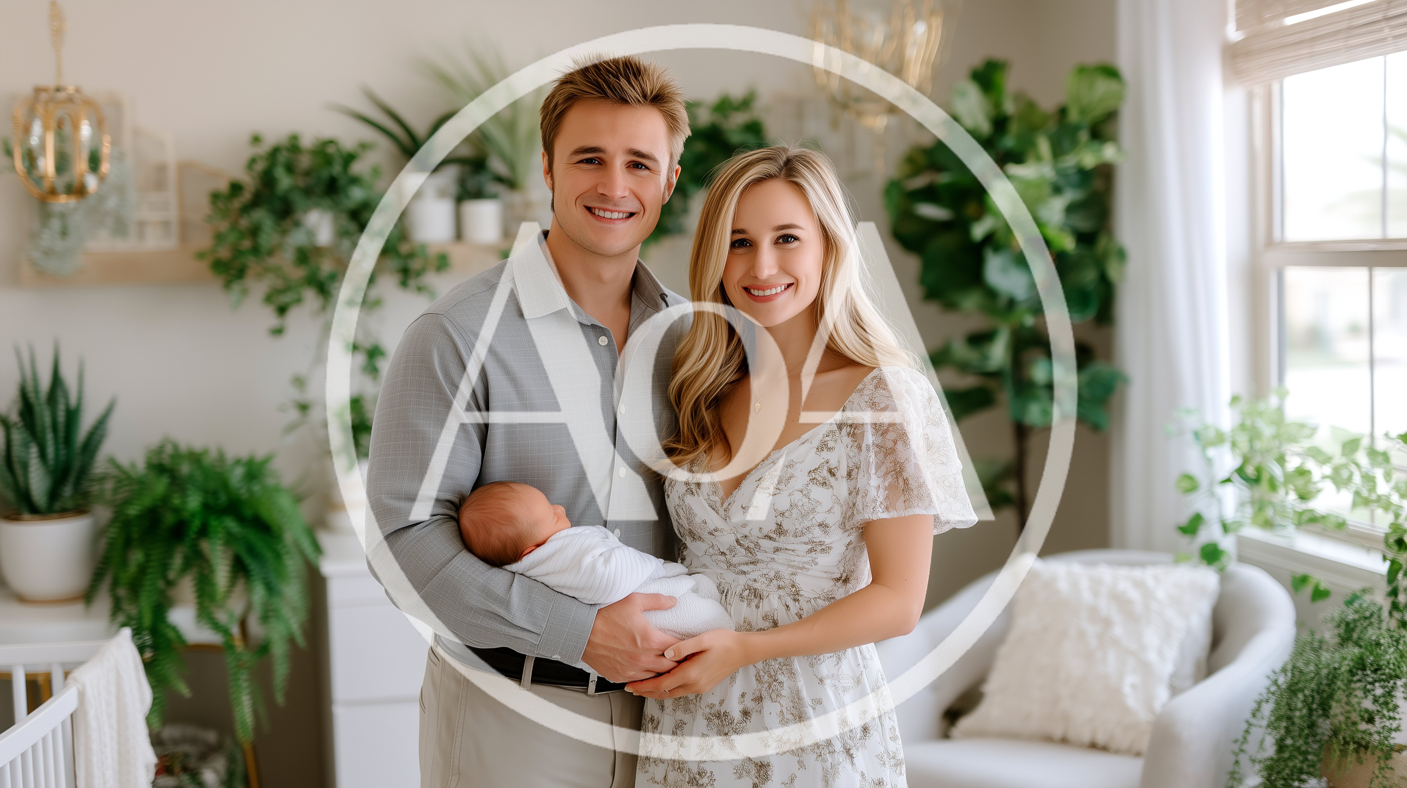 Young Parents Holding Newborn Baby In Bright Nursery