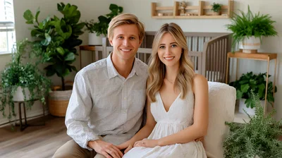 Young Couple Posing Together In A Nursery