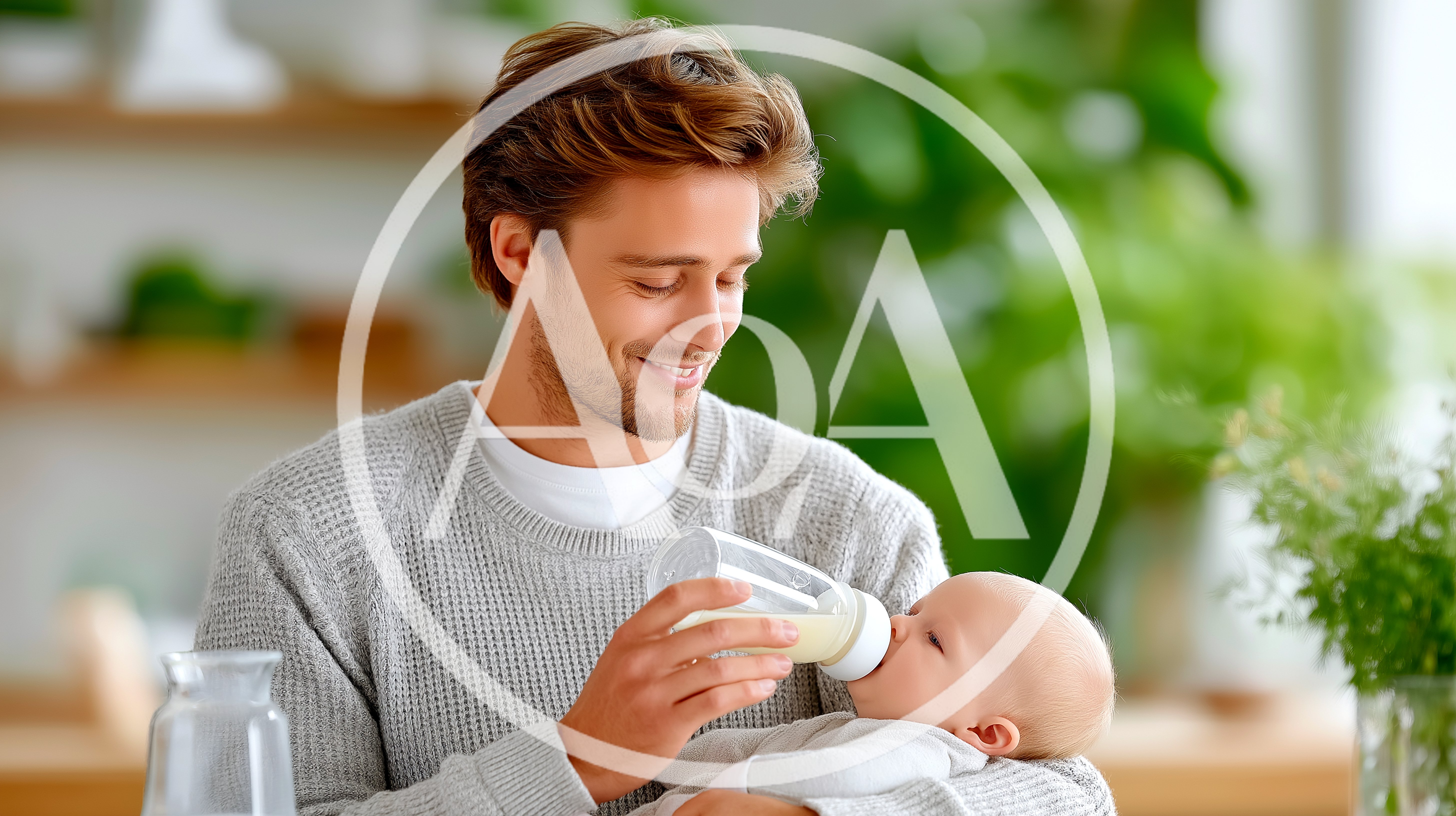 Young Father Feeding Baby With A Bottle