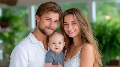 Happy Young Couple Holding Their Baby Son