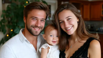 Happy Young Family Portrait With Baby Daughter