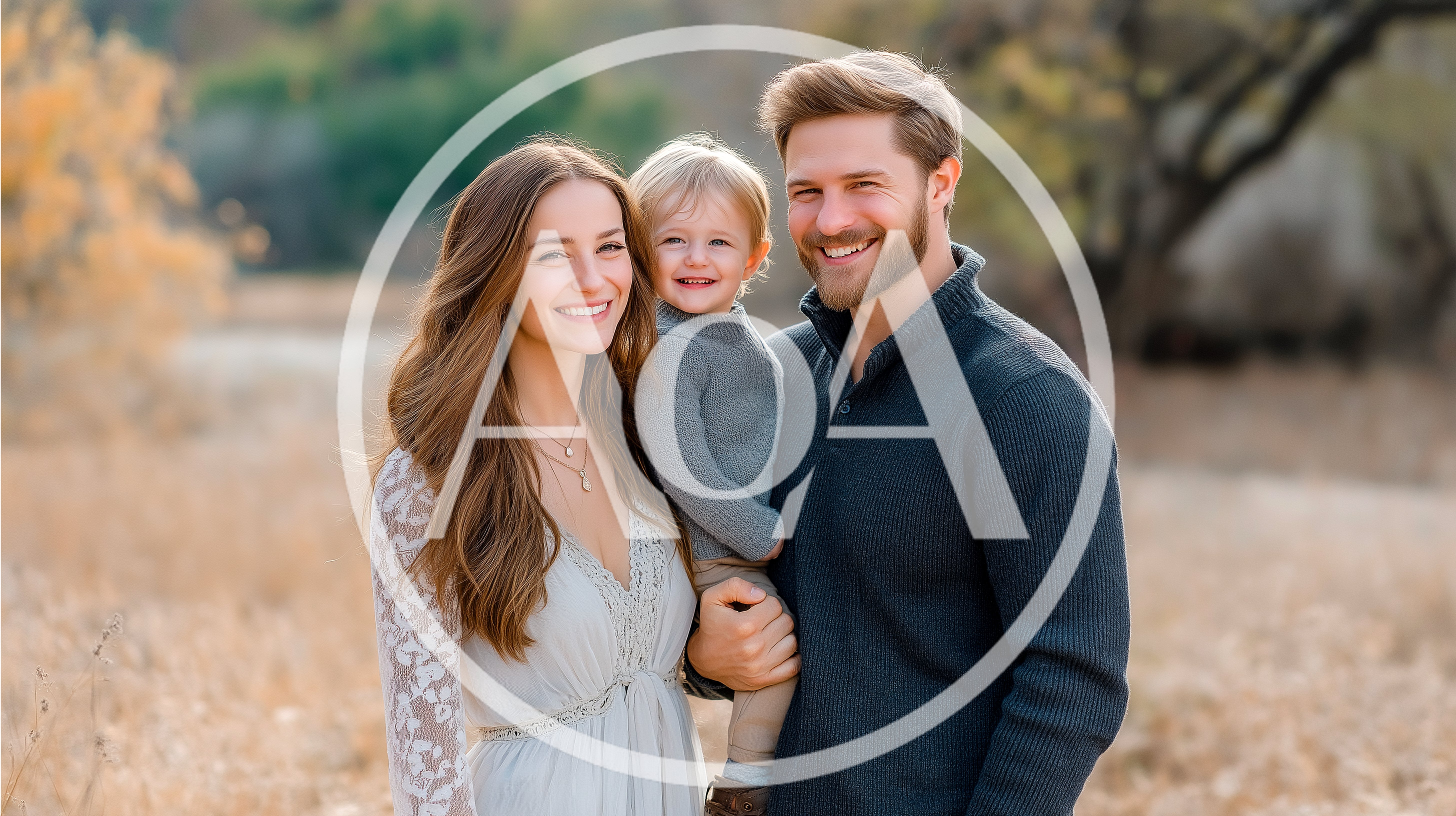 Happy Young Family Posing Together Outdoors