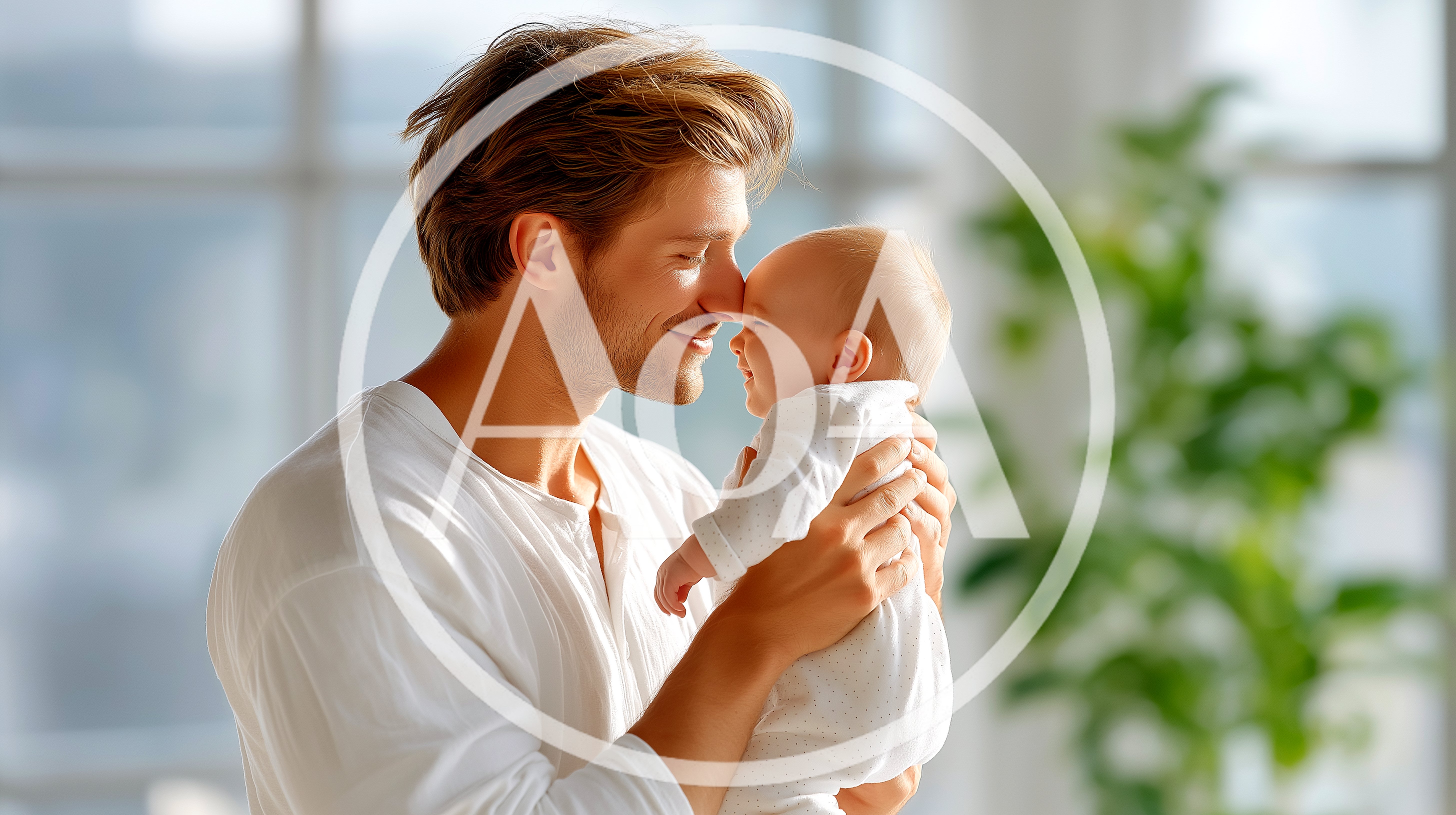 Father Holding His Newborn Baby In A Bright Room