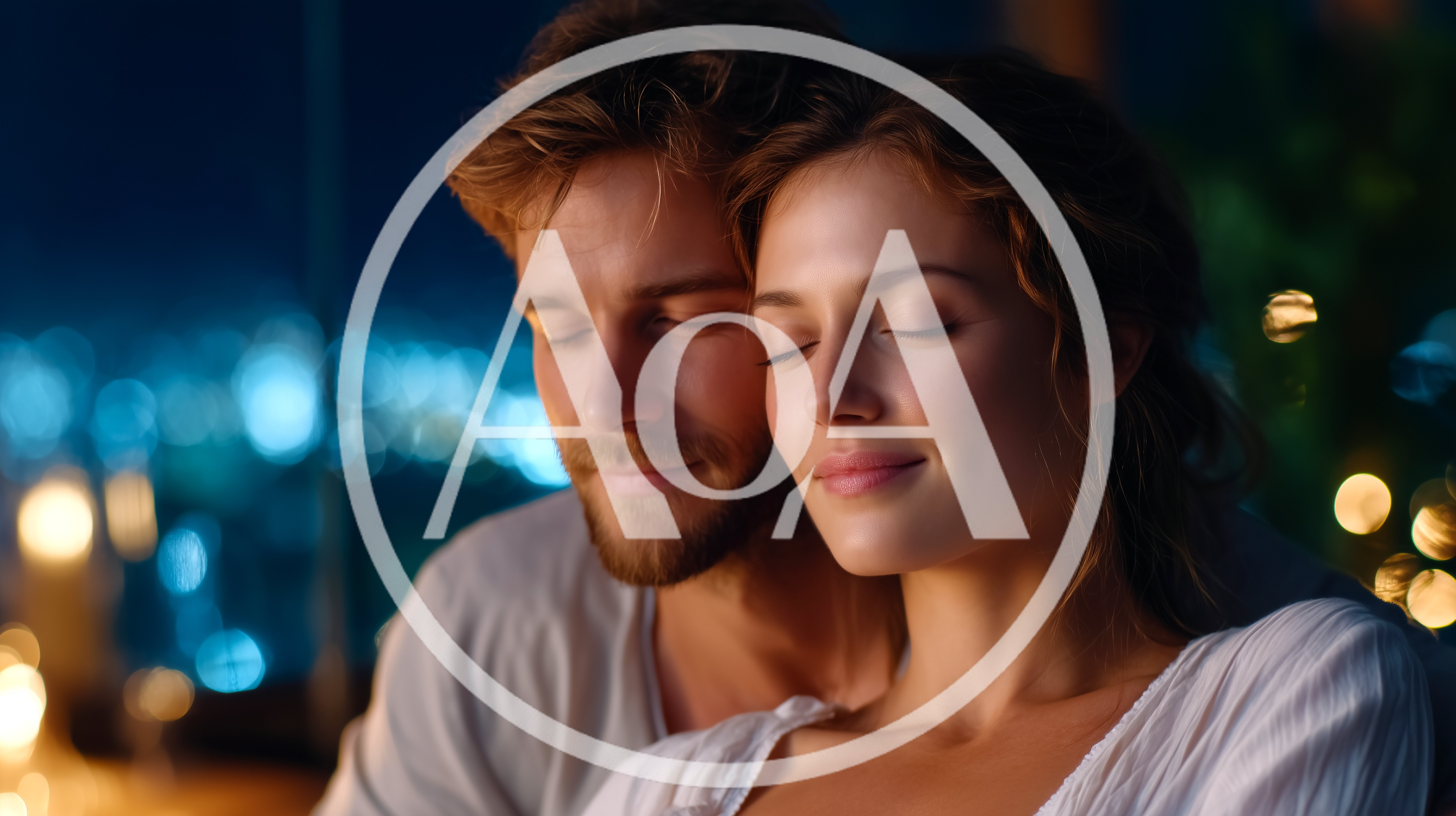 Romantic Couple Embracing During A Nighttime City View