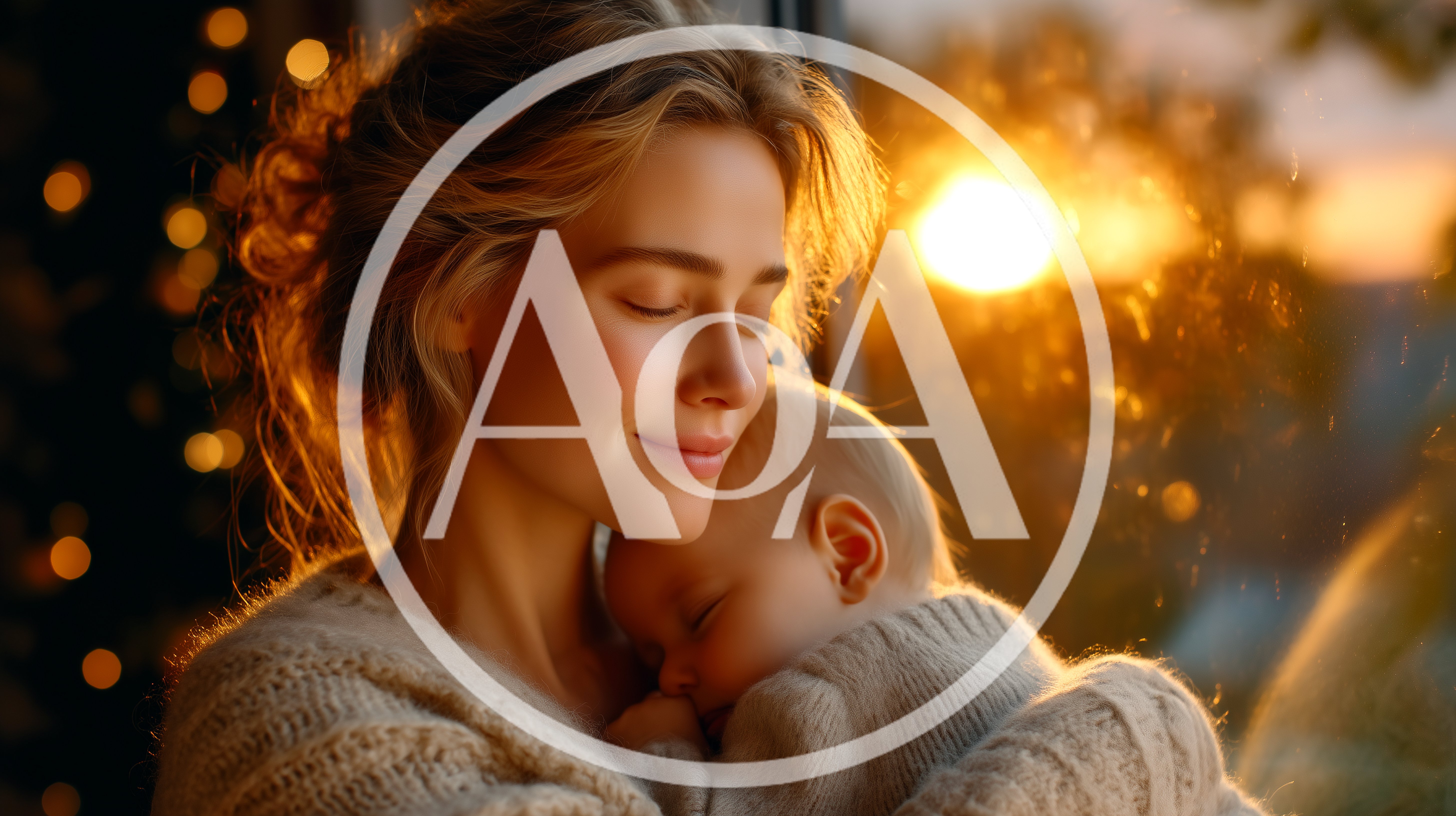 Mother Holding Her Sleeping Baby At Sunset