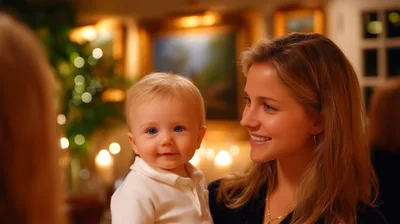 Young Mother Holding Her Baby In A Warmly Lit Room