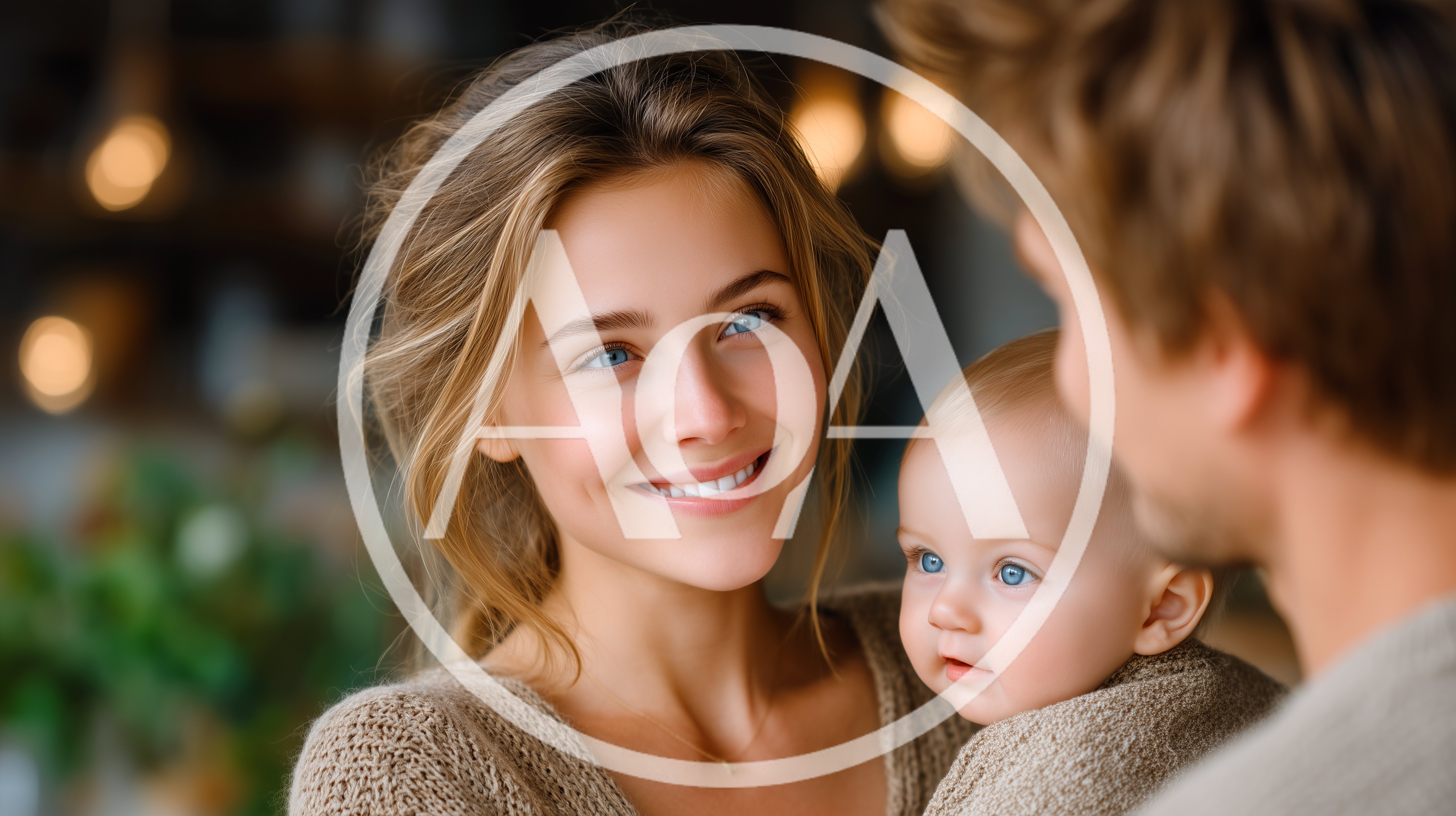 Young Mother Holding Her Baby Looking At Father