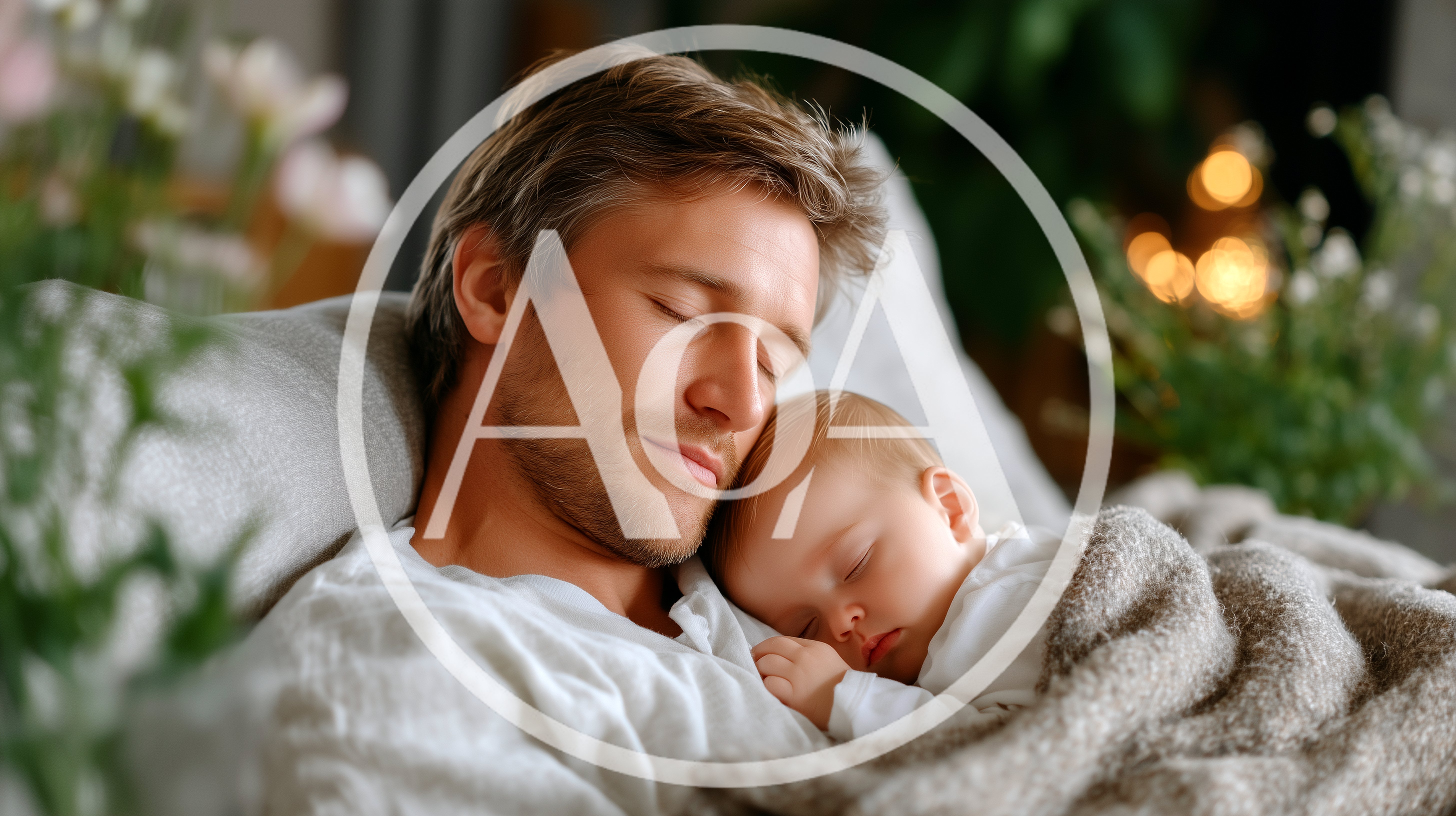 Father Sleeping Peacefully With His Newborn Baby