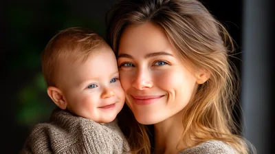 Close Up Portrait Of A Mother Holding Her Baby