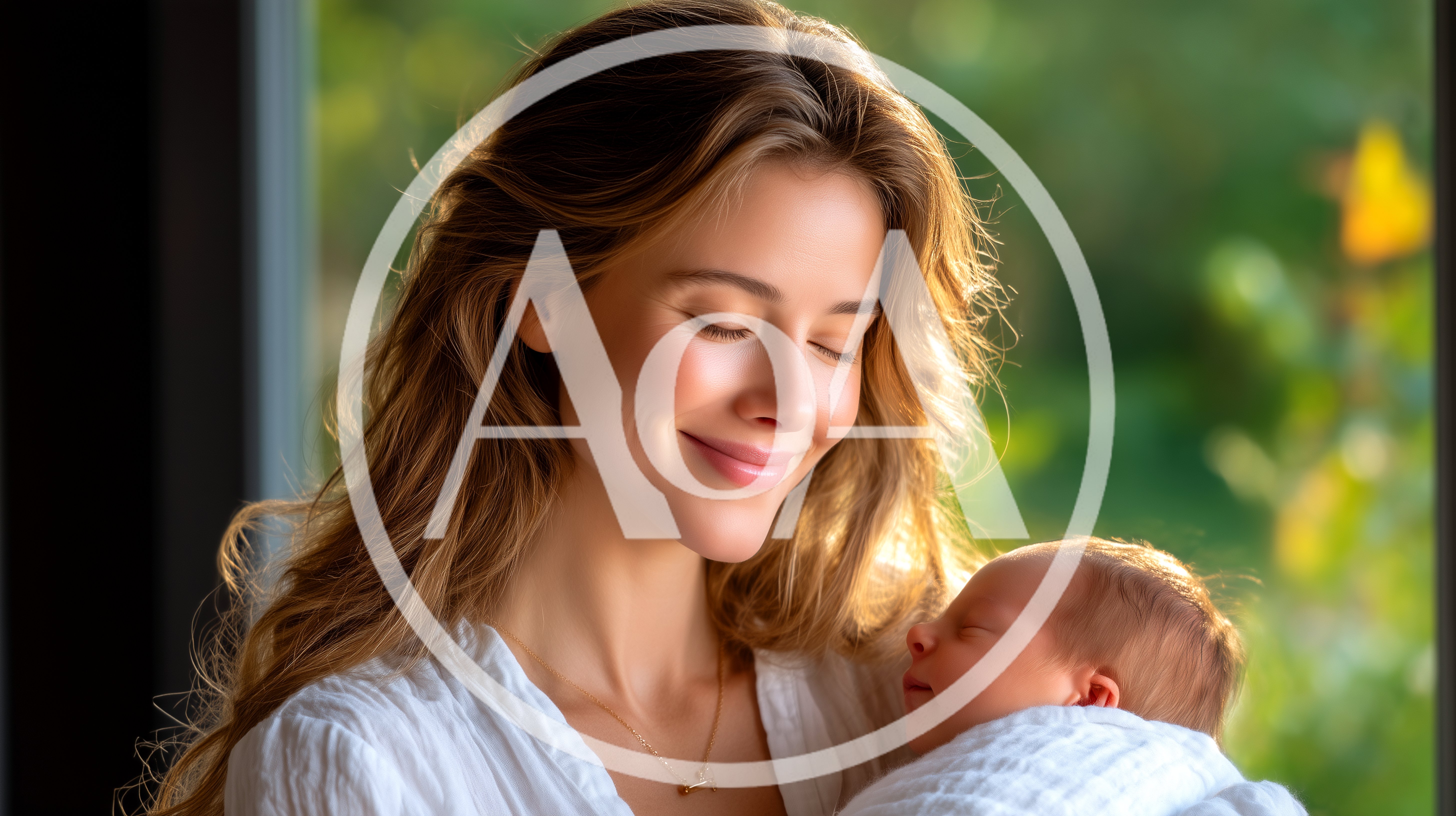 Mother Holding Her Newborn Baby In Natural Light