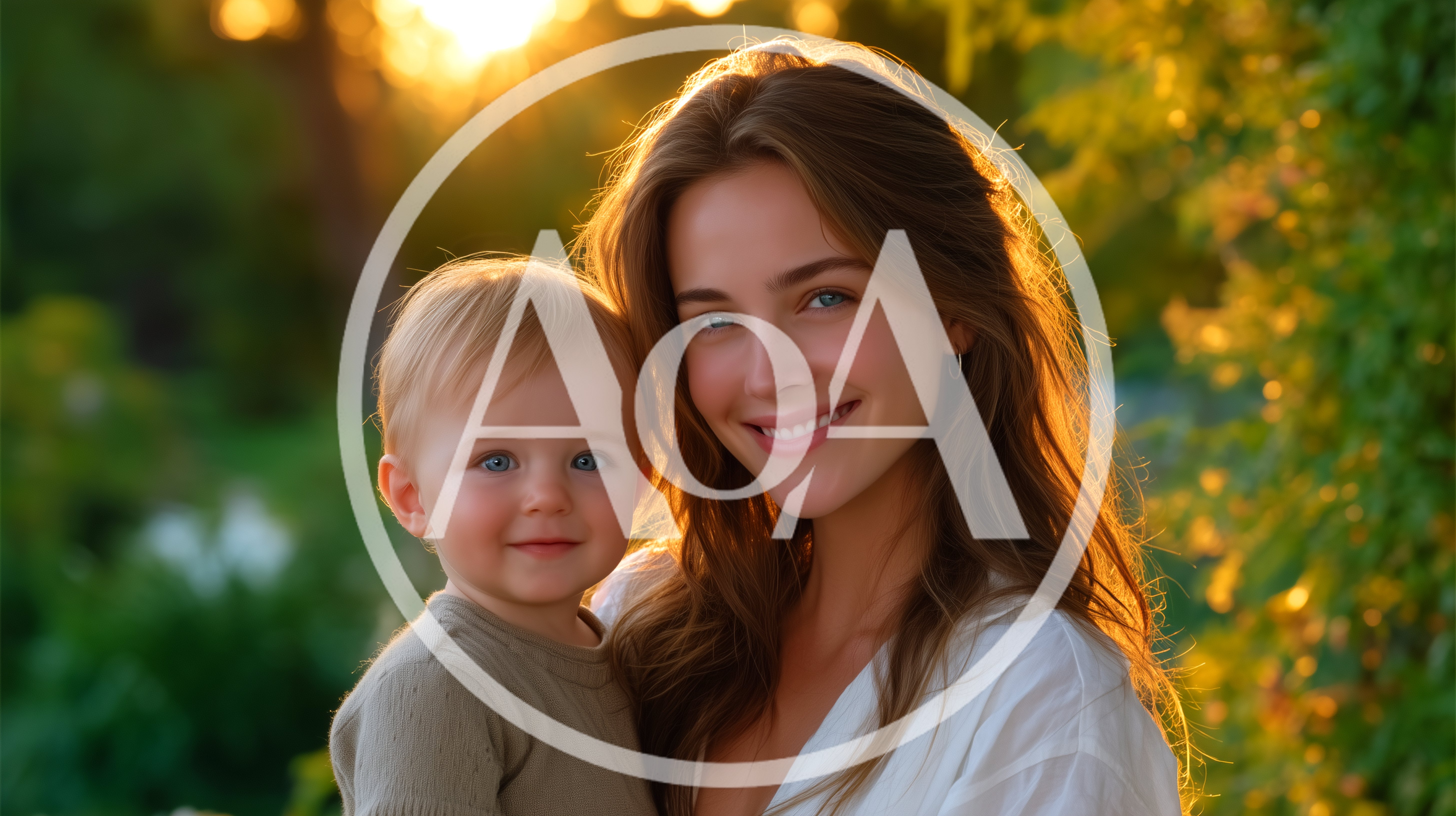 Smiling Mother Holding Her Toddler In Golden Hour Sunlight