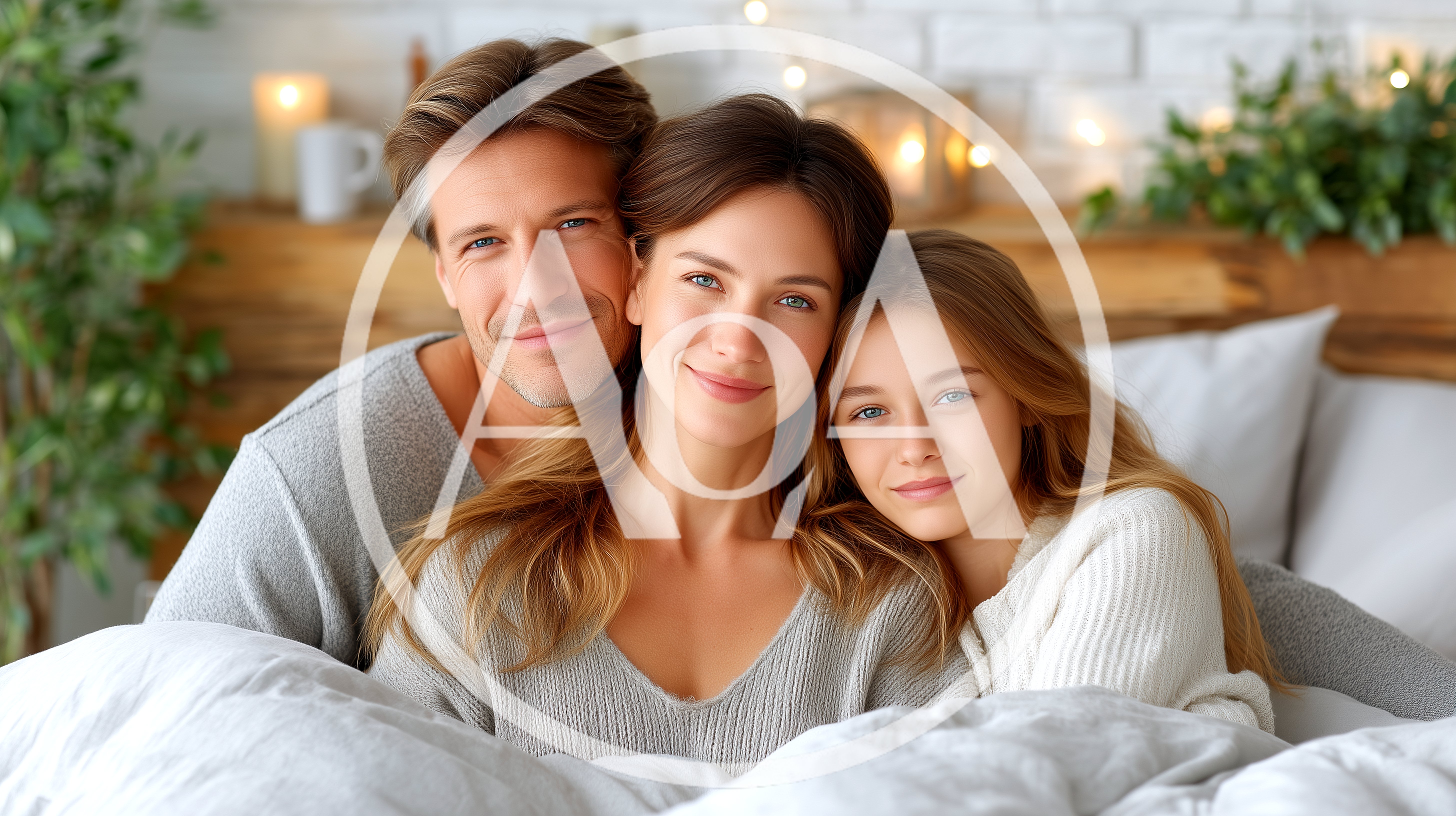 Happy Family Relaxing Together In A Cozy Bedroom