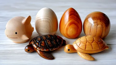 Handcrafted Wooden Animal Figurines and Decorative Eggs