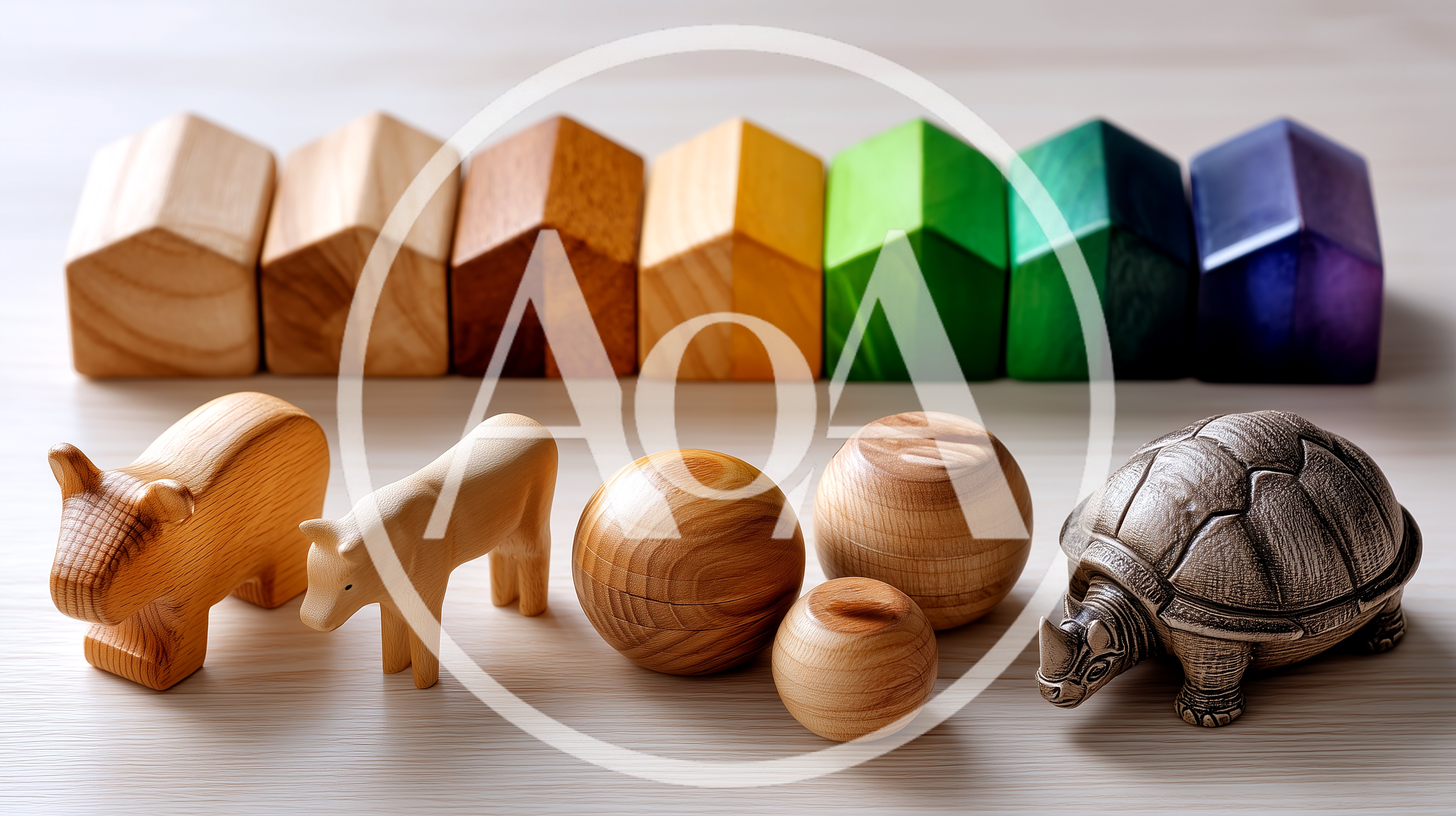 Wooden Toy Houses And Animal Figurines On Table