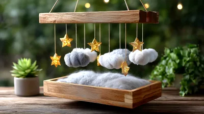 Wooden Baby Mobile With Clouds And Stars