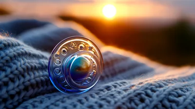 Baby Pacifier Resting On A Knitted Blanket At Sunset